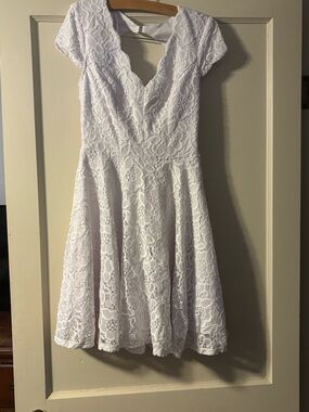 City Triangles White Lace V-Neck Fit & Flare Mini Dress